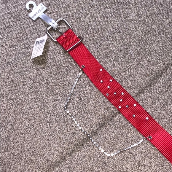 Red Nylon Rhinestone Embellished Adjustable Belt - Picture 3 of 7